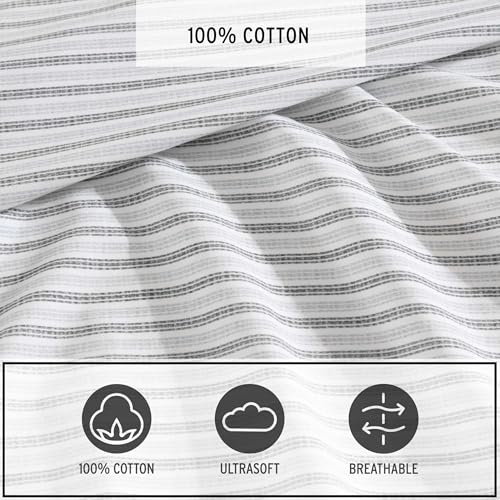 Image of Eddie Bauer - King Sheet Set, Cotton Percale Bedding Set, Super Soft and Bedding Set, Oeko-Tex Certified (Ticking Stripe Grey, King)