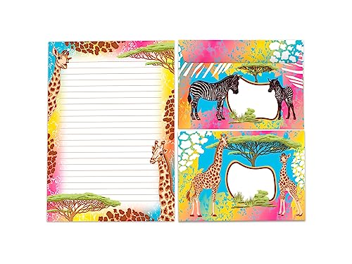Briefpapier-Set A5 Briefblock mit Umschlag für Mädchen Kinder Giraffe Safari (Block A5 mit 25 Blätter + 15 Umschläge)