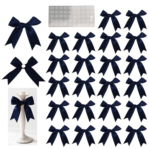Gift Wrap Bows 50Pcs 3.3 Inch Navy Blue Pre-Tied Bows with Adhesive Dots for Mens Gifts Corporate Events Graduation Nautical Parties & Wedding Decor