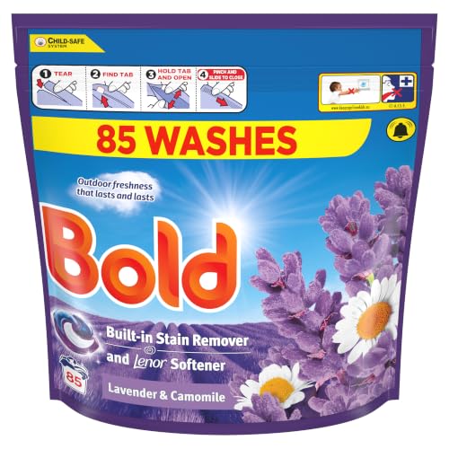 Bold Lavender and Camomile PODS Washing Liquid Laundry Detergent Capsules 85 Washes 85ct Outdoor Freshness that Lasts and Lasts with Built-in Lenor Softener