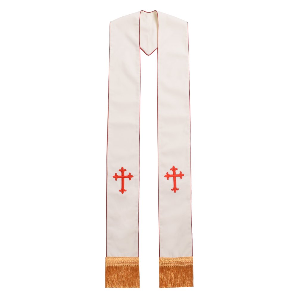 Blessume Men's White/Red 1Pc Clergy Stole ()