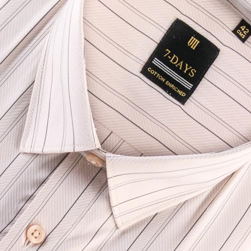Image of 7-DAYS Men's Premium Striped Formal Shirt - Cotton Rich, Regular Fit, Full Sleeve, with Pocket, Wrinkle Resistant - Stylish Office & Everyday Wear.