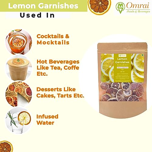 Image of Omrai Foods Dried Lemon Slices Garnishes 50GM (Pack of 2) | Dehydrated Lemon Fruit Garnish for Cocktails, Mocktails, Detox Water, Tea | 100% Natural Air Dried Fruit for Decoration