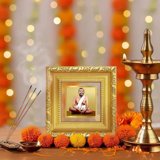 Image of DIVINITI Ramakrishna 24K Gold Plated Foil Tabletop Photo Frame for Home Decor, Puja Room, Luxury Gifting | DG Frame 103 S1A (10x10 CM)