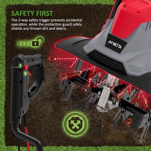 Netta Electric Garden Tiller 1200W - Rotovator With 360Mm Working Width, 220Mm Depth, 10M Cable - Rotary Soil Cultivator Tool - Corded Electric Rototiller For Soil & Garden Tiller - 5