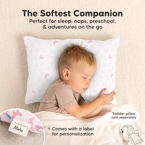 Image of KeaBabies Cotton Muslin Toddler Pillowcase 13x18 Only, 2-Pack (Flutter) | Organic Cotton Muslin Pillow Case for Kids, Girls, Boys, Small Travel Size Cover, Soft,Breathable Toddler Pillow Not Included