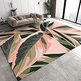 Luxury Nordic Banana Leaf Area Rug, Abstract Pink Green Tropical Plant Living Room Rug, Soft Durable Easy Clean Fade Resistant Floor Rugs for Kids Teen Bath Room Nursery Entryway, 6x8ft