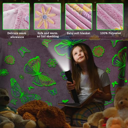 Image of Glow in The Dark Blanket for Kids Girls, Fuzzy Cozy Warm Soft Throw Blanket for Couch Bed Sofa, Girl Toys Butterfly Blankets for Teens Grandkids Unique Birthday Gifts 60 inchx80 inch