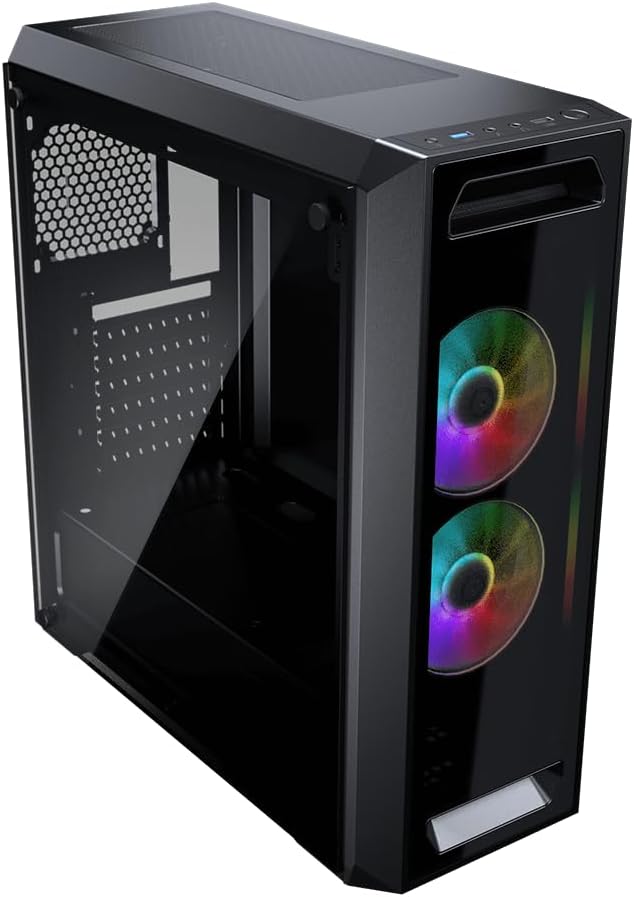 Cougar MX350 RGB PC Gaming Case Mid Tower - Mini ITX/Micro ATX/ATX with Front and Side Tempered Glass Panel, 2x120mm ARGB Fans Pre-Installed, Cable Management (Front)- Black