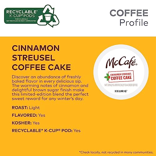 Image of McCafe Cinnamon Streusel Coffee Cake Coffee, Keurig Single Serve K-Cup Pods, 60 Count
