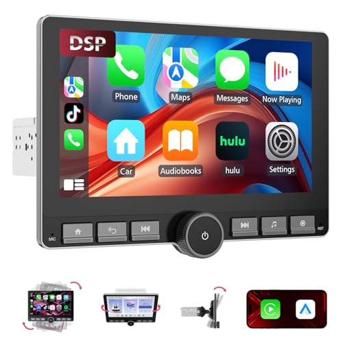 Haudio Radio Coche Giratoria 360°, Estéreo Coche 1 Din DSP, Pantalla IPS de 10,1 Pulgadas con Carplay y Android Auto,Car Play con Cámara Trasera,Mirror Link,Control Voz Radio AM/FM/RDS con Botón 2+64G