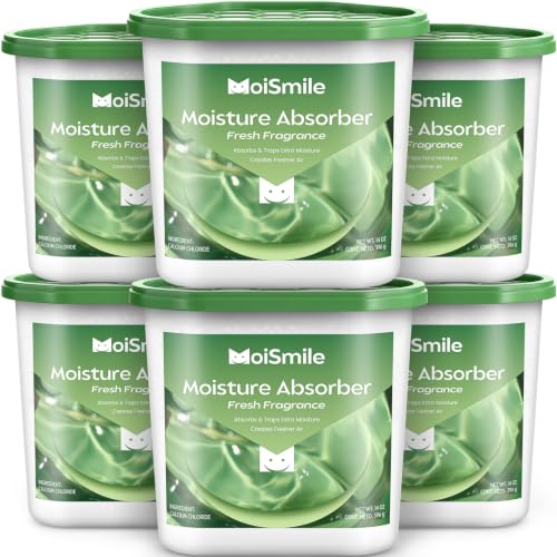 Image of Large Moisture Absorber Buckets, 6 Pack, 14 oz Each, Fresh Scent | 14 oz Net Fill with 12 g Fresh Scent Beads; Visible Water Collection; Up to 90 Days; For Bathrooms and Closets