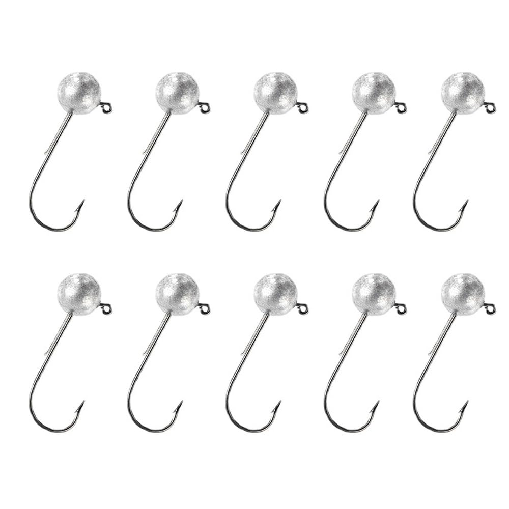 Jig Head Fishing Hooks Set, 10 Pack Sharp Round Ball Jig Heads Hooks with Barb, Saltwater Freshwater Fishing Tackle Kit for Trout & Bass (14g)
