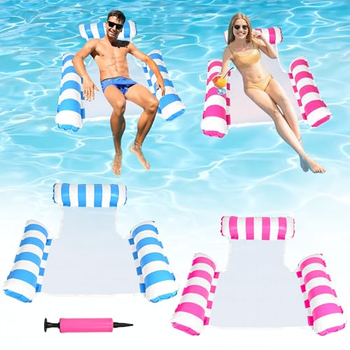 2 Pièces Bouee Piscine, 4 en 1 Hamac Gonflable avec Pompe à Air, Chaise Longue Flottante pour Adultes, Portable & Pliable Matelas Piscine, Accessoire Hamac...