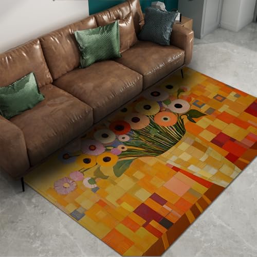 Tapis Design Géométrique Abstrait Orange Antidérapant pour Salon - 6