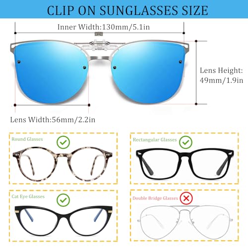 Image of Polarized Clip on Sunglasses over Prescription Glasses Anti-Glare UV Protection Cat Eye Flip up Clip-on Eyeglasses