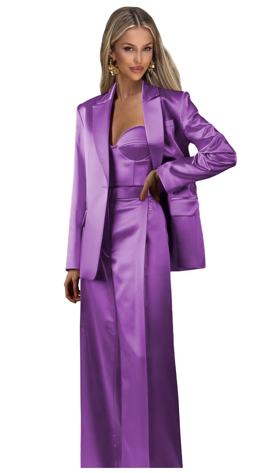 Satin Suits for Women Business Casual 3 Piece Womens Suit Dressy Trendy 1 Button Blazer Vest Pants