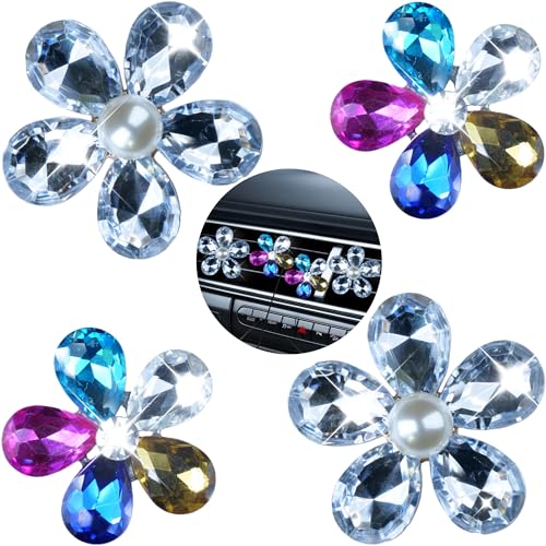 Image of Bling Flower Car Accessories for Women Interior Aesthetic, Flower Decorative Vent Clips, Car Air Conditioner Clip Automotive Interior Decoration Fragrance-Free Aromatherapy Tablets, Add Your Own Scent