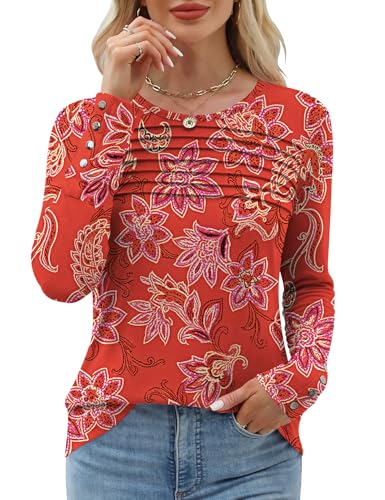 Trendy Womens Fall Tops Long Sleeve Dressy Casual Office 36 womens fall tops - orange cashew flower