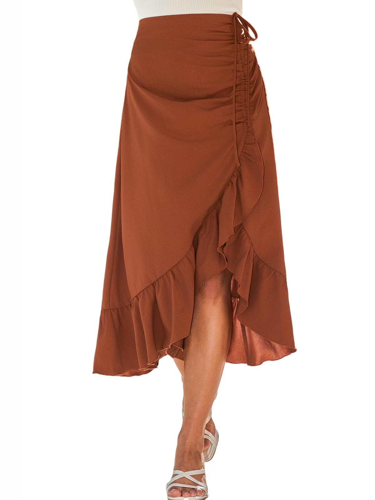Jupe maxi pour femme taille haute froncée pour l'été - 8