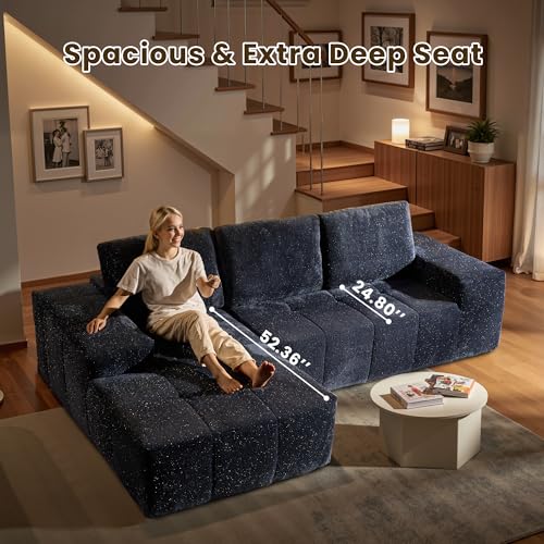 Image of 114 inch Glitter Cloud Sectional Couch with L-Shape Chaise, Modern Boneless Couches for Living Room, Fluffy Tufted Deep Seat Modular Sofa in a Box No Assembly