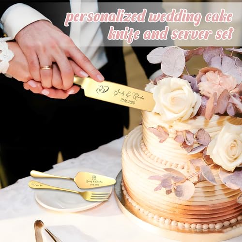 Personalised Cake Cutter Customisable Stainless Steel Wedding Cake Knife with Names Suitable for Weddings Anniversaries Birthdays Everyday Occasions (Two-piece Set - 2) - Image 4