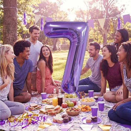 Image of Number Balloons for Birthday Decorations - 40 Inch Large Party Balloons 7, Purple Foil Number Balloons for Boys Girls, Balloons for Party Supplies