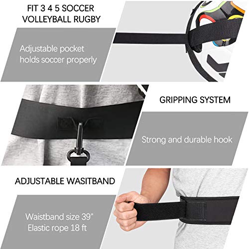 Kai Xin Solo Soccer Trainer, Football Volleyball Rugby Kick Training AidsSolo Skill Practice Equipment for Kids Adult with Elastic Adjustable Waist Belt,Fits Size 3,4,5 Footballs Volleyball Rugby