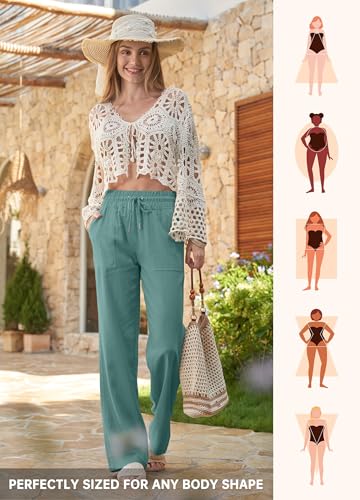 Image of Willit Women Linen Pants Wide Leg Casual Palazzo Pants Cotton Linen Lounge Beach Summer Pants with Pockets 29 inch /31 inch / 33 inch