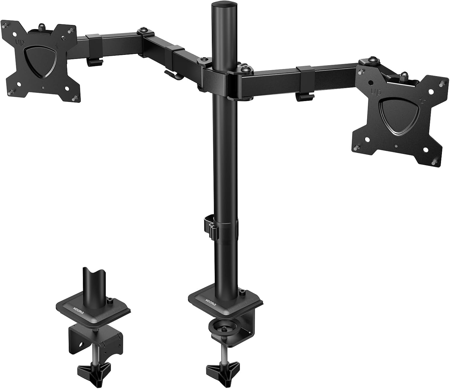 KOORUI KR20G Monitor Arm Desk Mount Display Arm 2 Screens Single Gas Pressure VESA Arm Clamp & Grommet Type PC Monitor Arm 13-27 Type Load Capacity 22.0 lbs (10 kg) Multi Angle Adjustment Cable