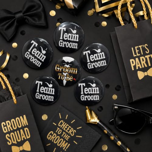 Image of Wanna Party Team Groom Badge Set of 6 | 5 Team Groom Badges + 1 Groom To Be Badge | Bachelor Party Accessories, Wedding Badges, Groom Squad Props for Engagement, Baraat, Sangeet & Photoshoot