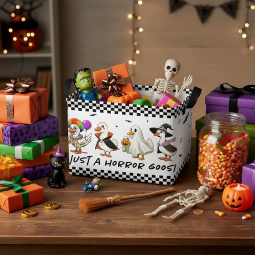 Image of Halloween Basket Gift Cute Pumpkin Ghost Parties Decor Kid Trick or Treat Basket for Boys and Girls Rectangular Storage Bin Box (Duck)