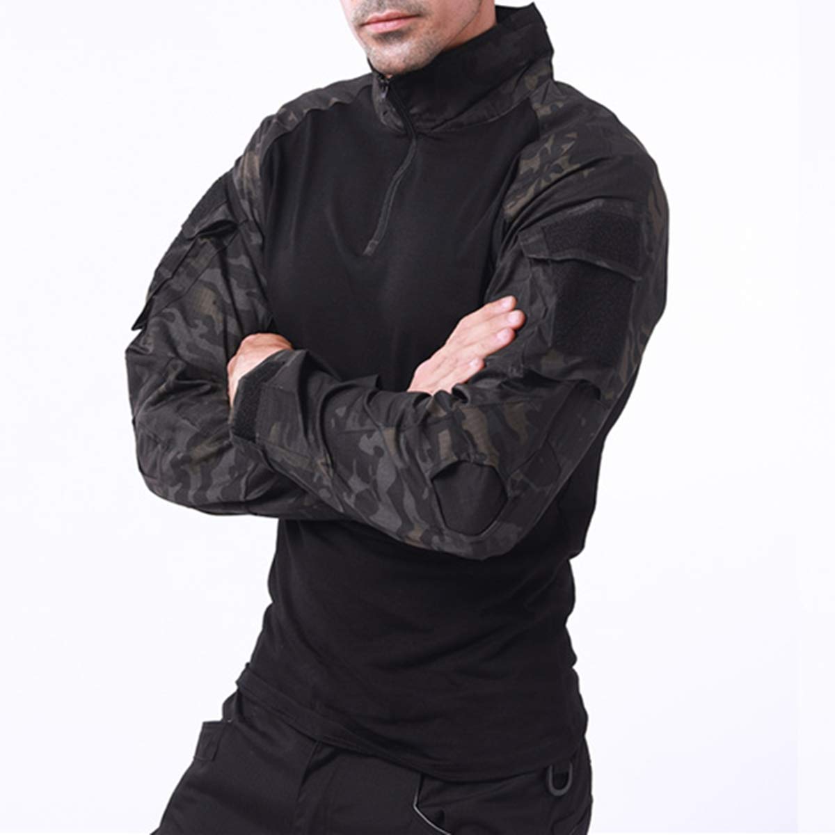 FENG T-Shirt de Combat Militaire Tactique pour Hommes à Manches Longues Chemise Camo Coupe ajustée Uniforme Militaire Accessoires Airsoft Chasse randonnée