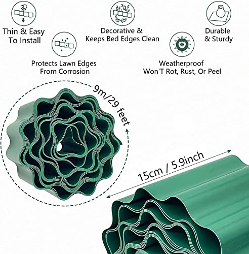 KAHEIGN Rasenkante 15cm x 9m Kunststoff Beeteinfassung, Kunststoff Garten Rasenkante Flexible Langlebige Beetumrandung für Rasenbegrenzung Raseneinfassung & Garten Abtrennung für Blumenbeet