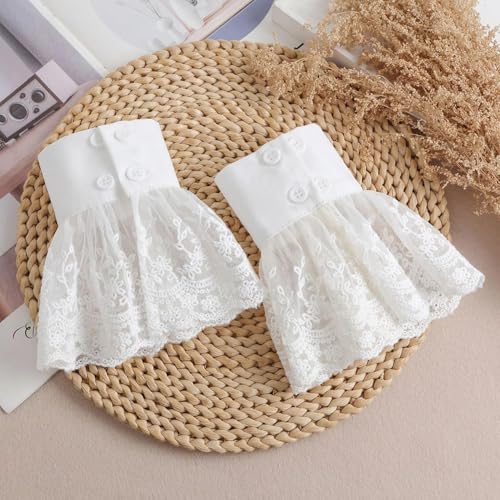 Lolita Accessories White Lace Sleeves False Cuffs Lace Wrist Cuffs White Fingerless Gloves for Women Girls2