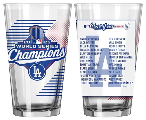 Logo Brands Los Angeles Dodgers 2025 World Series Champions Official 16 oz. Roster Pint Beer Glass