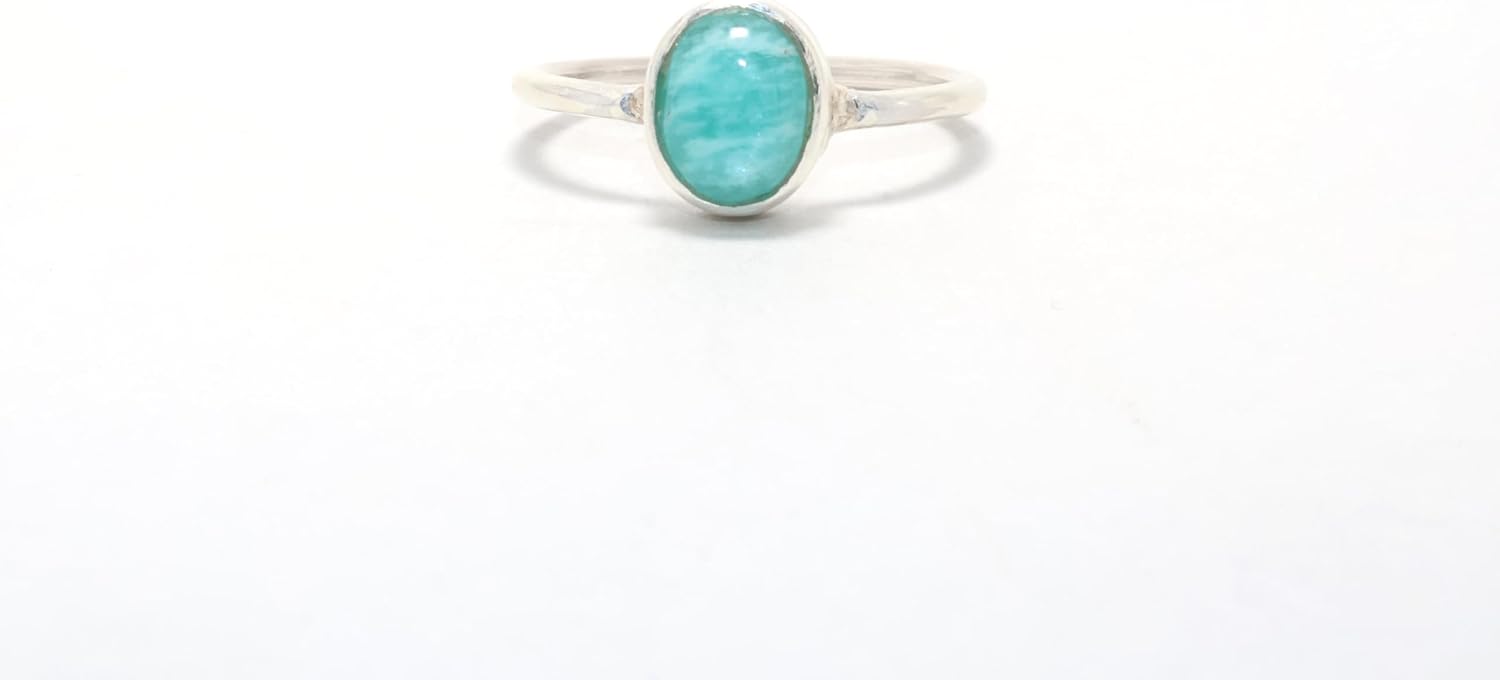 Genuine Amazonite Ring Oval Shape 925 Sterling Silver Handmade Jewelry Proposal Ring Delicate Gift For Women And Girls Gift Idea