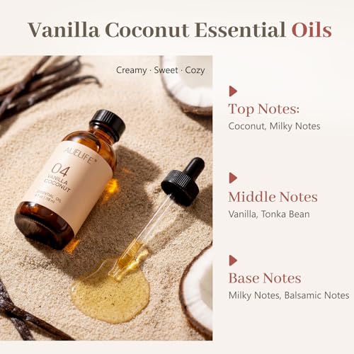 Image of Vanilla Coconut Essential Oil for Diffusers & Candle Making, 118ml (4 fl oz) Large Bottle, Long Lasting Scent Oil for Home Fragrance, Soaps, DIY & Aromatherapy