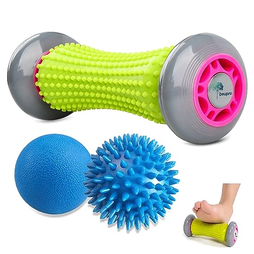 Plantar Fasciitis Massager beupro Foot Roller & Lacrosse Ball & Spiky Massage Ball Set 3PCS Muscle Roller Stick for Plantar Fasciitis Recovery and Tight Muscles Relax