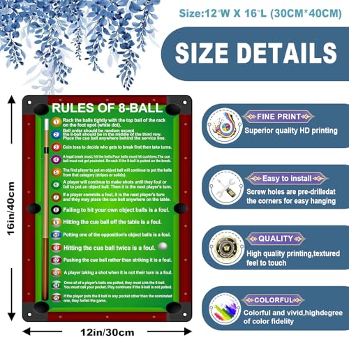 Vintage 8 Ball Pool Rules Metal Tin Sign - Billiard Room Wall Decor & Man Cave Poster, Gifts for Pool Players Men, Bar Pub Game Room Accessories 12x16 inch - Image 2