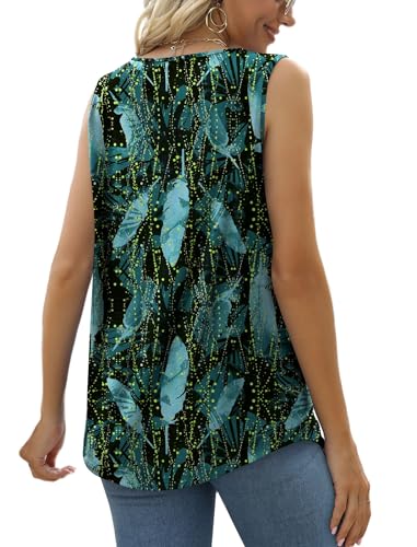 Image of Saloogoe Summer Tank Tops for Women Loose Fit Pleated Tunics Scoop Neck Sleeveless Lace Tops Curved Hem Flowy