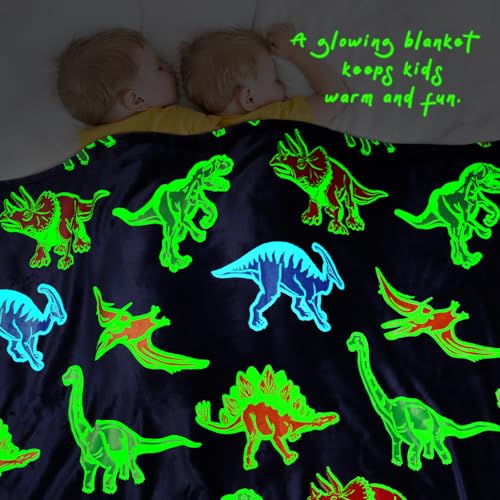 Image of Dinosaur Glow in The Dark Blanket for Boys Kids, Dinosaur Gifts Toys for Toddler, Soft Flannel Toddler Blanket, Graduation Gifts for Kids Preschool Kindergarten Boys Throw 40 inchx50 inch