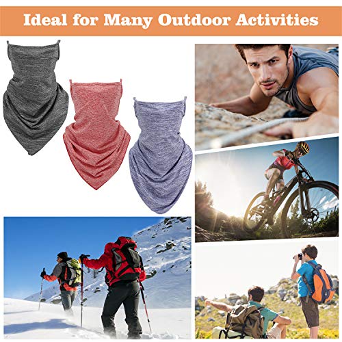 Moko Scarf Mask Bandana With Ear Loops 3 Pack, Neck Gaiter Balaclava With Filter Pocket Uv Protection Mask For Dust Wind Motorcycle Cycle Bandana Headband For Women Men, Light Gray/Red/Purple #TOP6