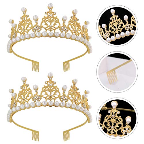 FRCOLOR Crianças Coroa Pérola Strass Tiara de Cristal Coroa Headband Cocar para Suprimentos de Cerim