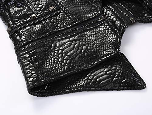 chouyatou Women's Fashion Snake Pattern Print Studded Moto Pu Leather Biker Jacket4