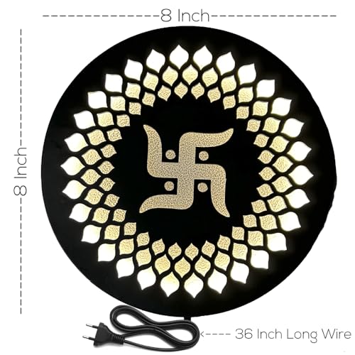 Image of Swastik LED Backlit Pooja Room Decor | Moon Wall Lights for Home Decoration | Wall Lamps for Bedroom & Living Room | No Adapter Required