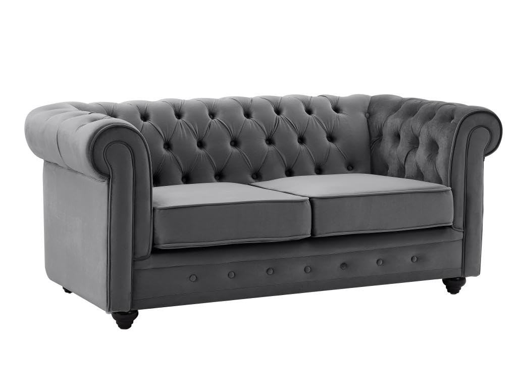 Vente-unique - Canapés 3 Places et 2 Places en Velours Anthracite Chesterfield