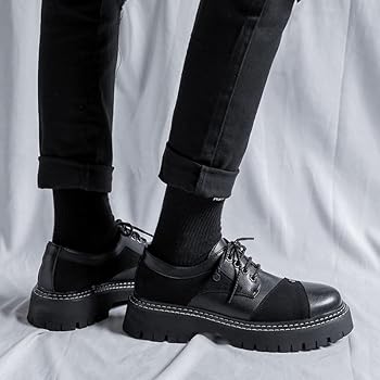 靴 High Sole Leather Shoes Herrnalise Fashion Hasp Lacing Thick-soled Large Size Boots