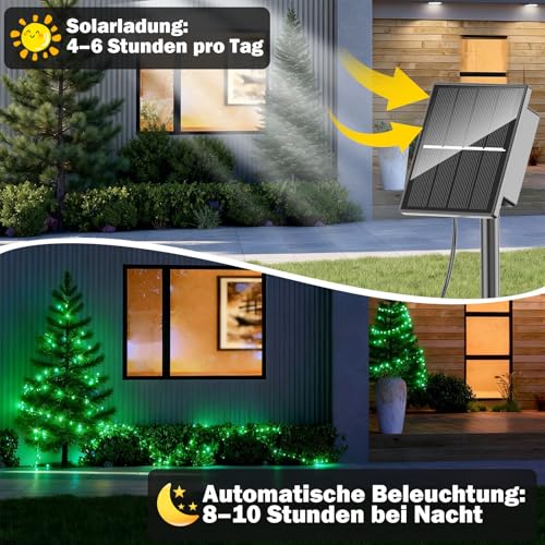 SOLARBABY Guirnaldas Luces Exterior Solar, 4 x 10M 100 LED Luces Navidad Exterior Solares 8 Modo,IP65 Impermeable Navidad Cadena de Luces Solares para Exteriores Jardín Del Arbol Xmas Decor, Verde - imagen 2