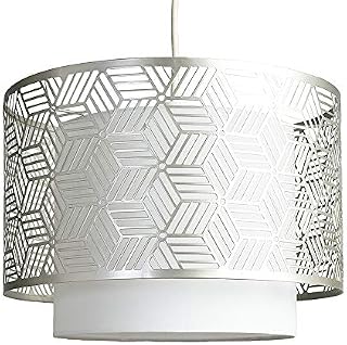 MiniSun White & Grey Geometric Design Cylinder Ceiling Pendant Light Shade - Complete with a 4w LED Filament Bulb [2700K Warm White]